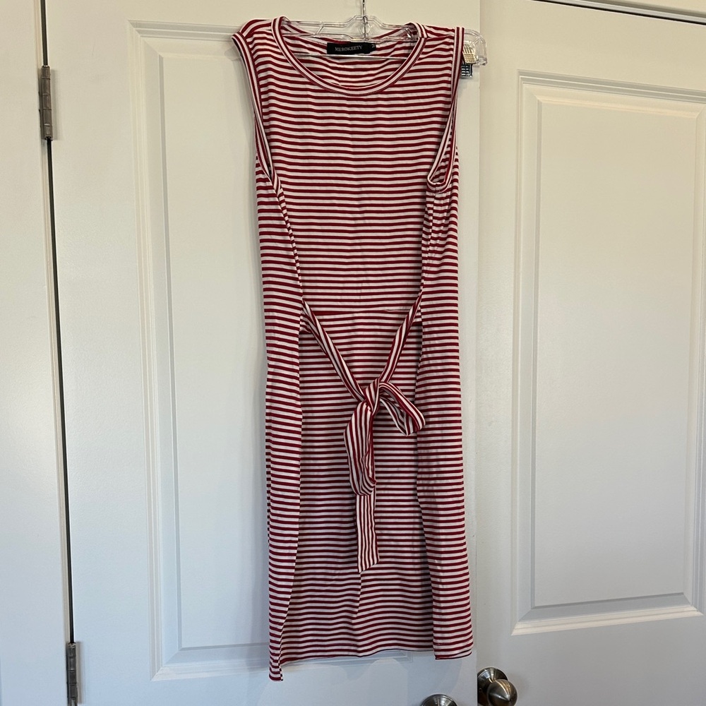 Merokeety Red and White Striped Midi Dress